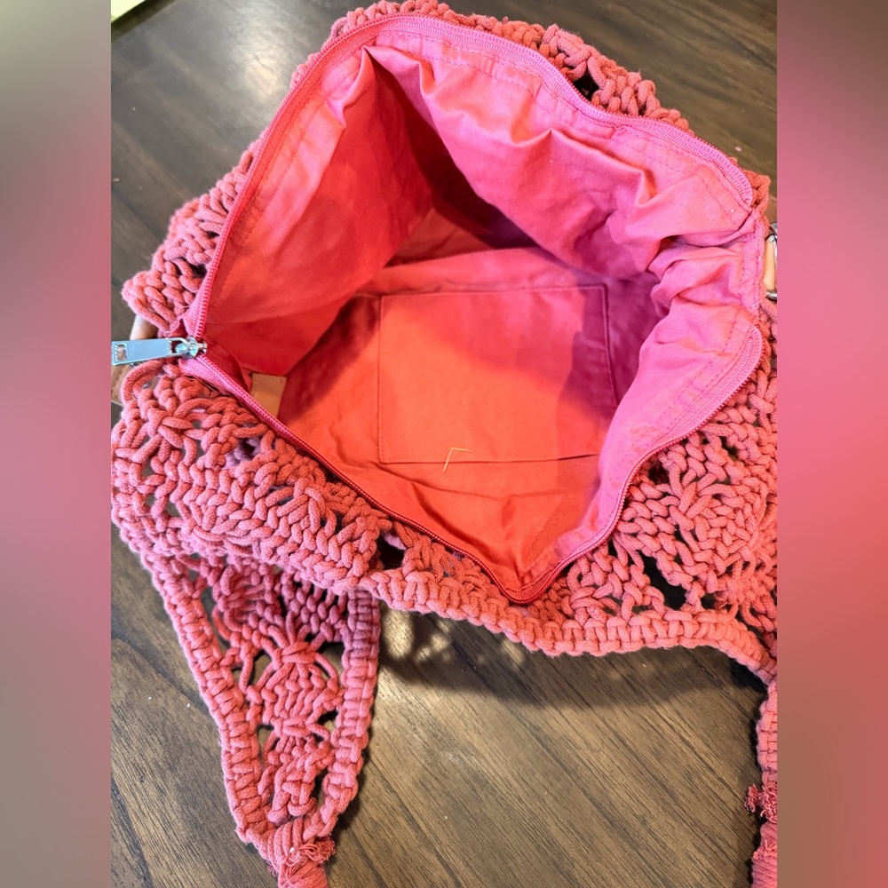 Large Rust Macramé Tote Bag NWT - image 3